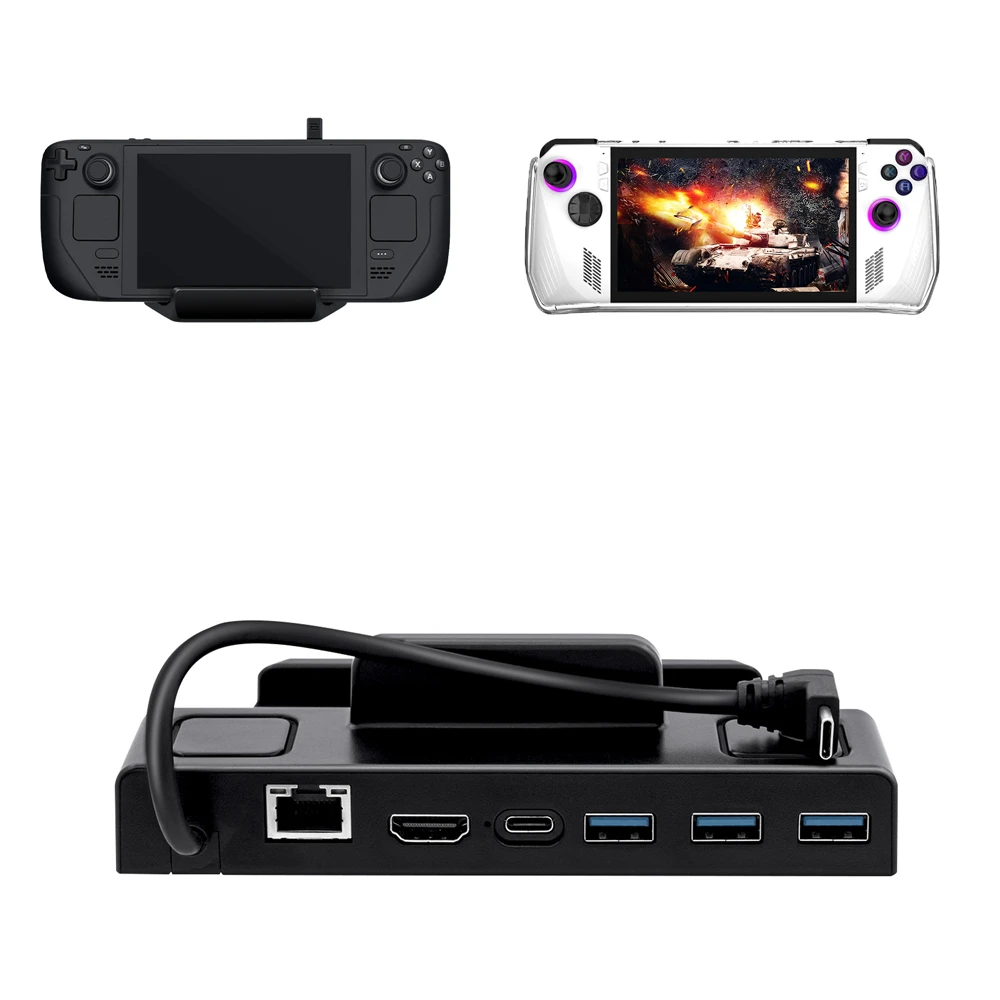 6 In 1 4K Dock Station RJ45 LAN Port Type-C ricarica rapida per Steam Deck/Nintend Switch/OLED/ROG ALLY Console di gioco nero