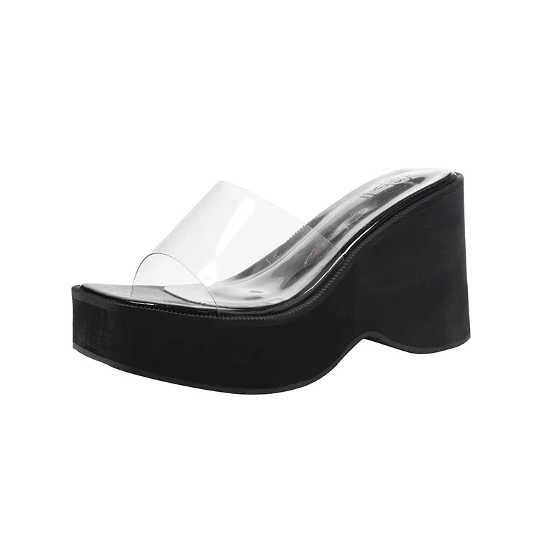 

Ladies Slippers 9cm Heeled Sandals Summer Transparent PVC Women Sandals High Heels Platform Shoes White Sandales Femmes