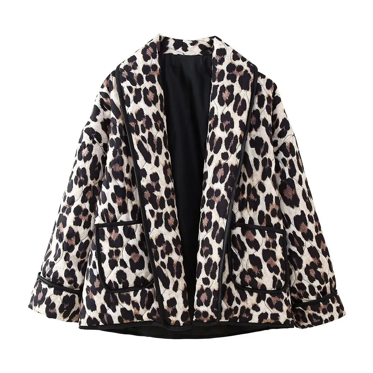 Women Coat Leopard Print Coats Lamb Wool Turn Down Collar Full Sleeve Casual Zipper Open Stitch Elegant Splice Autumn Winter