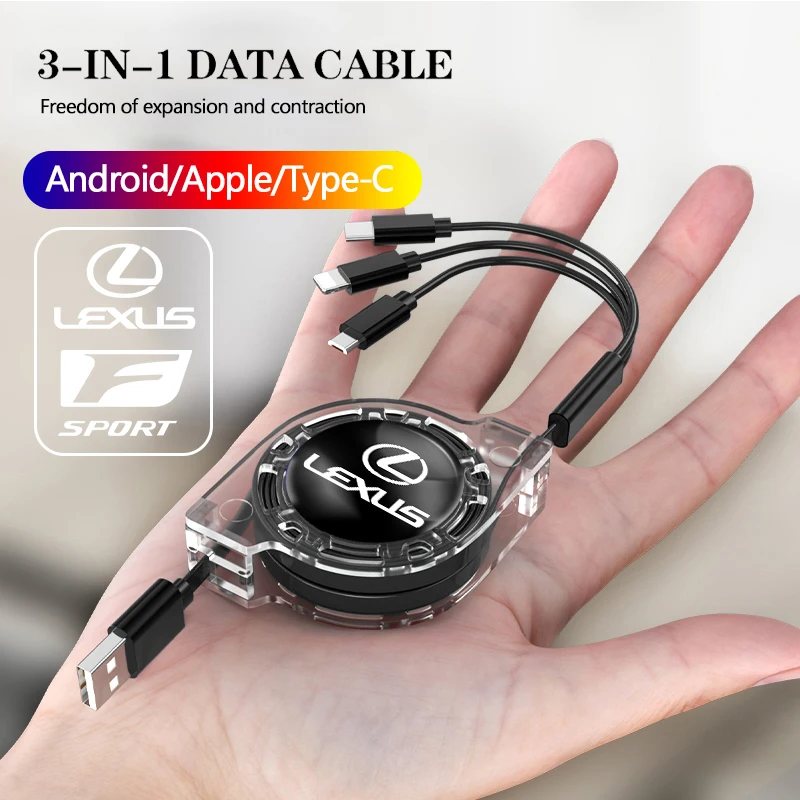 3-in-1 Schnellladekabel USB-Datenkabel Auto-Zubehör für Lexus GS IS LS500h ES260 ES300h RX350h NX260 UX260 LM LC RZ450e TX RC CT2