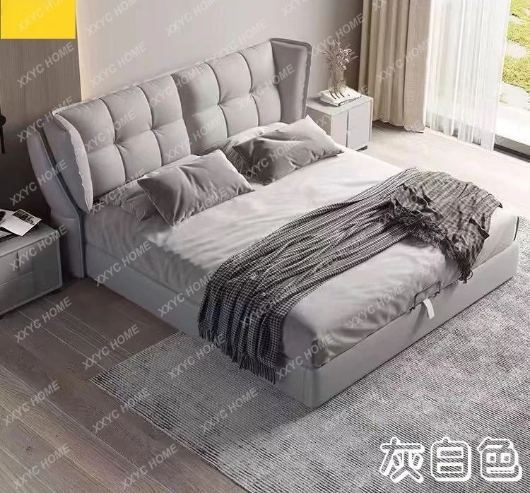 NN Fashionable  light luxury cream style solid wood pine bed|Environmentally friendly cat's paw fabric|Technology flocked