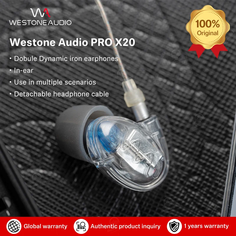 Westone Audio PRO X20 In-Ear Earphone Dobule Dynamic Iron Earphones Noise Isolating Musician Detachable Headphone Cable Style