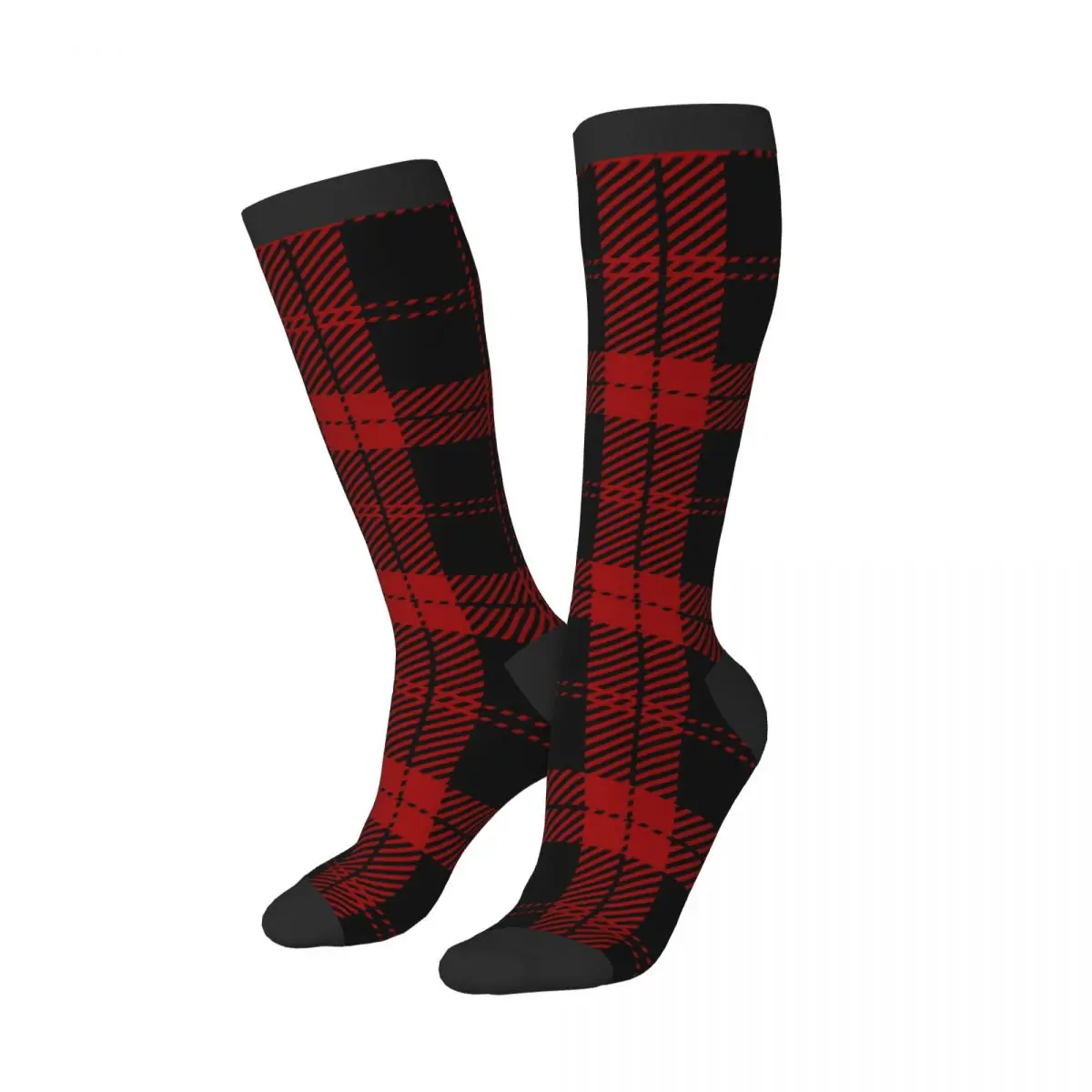 Stockings Funny Autumn Casual Warm Socks Black And Red Tartan Plaid Scottish Pattern Soft Winter Knee High Socks