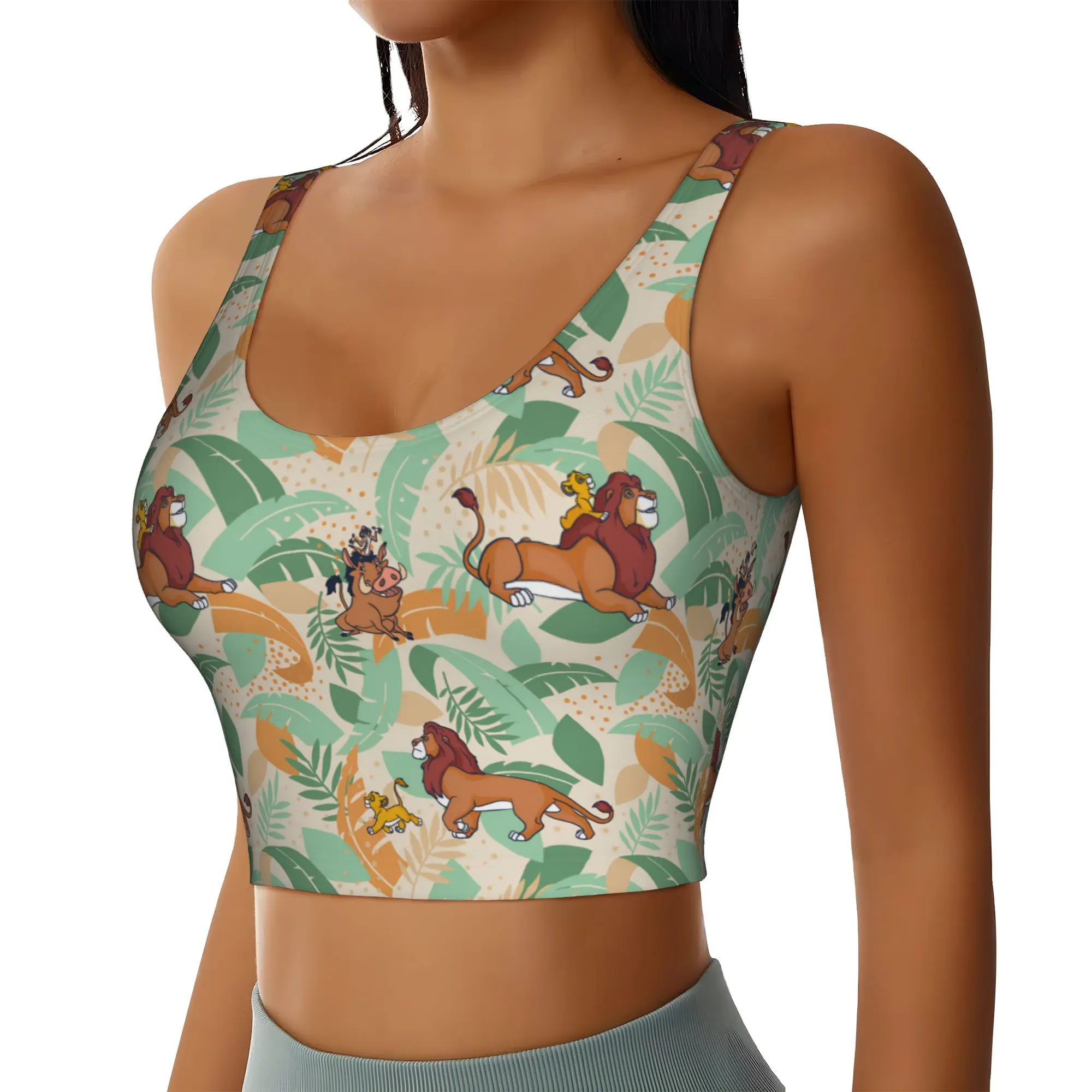 Custom Liones Anime Kinges Manga Sports Bra for Women Hakuna Matata Simba High Impact Workout Yoga Crop Top