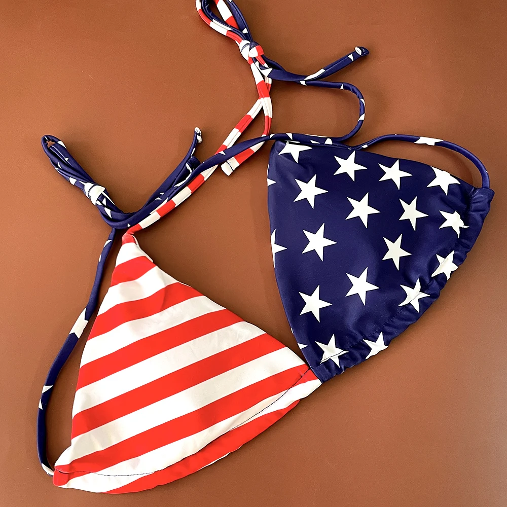 

2026 Sexy Halter String Bikini Set Summer Striped Star Print Bathing Suit for Women Beach Swimwear