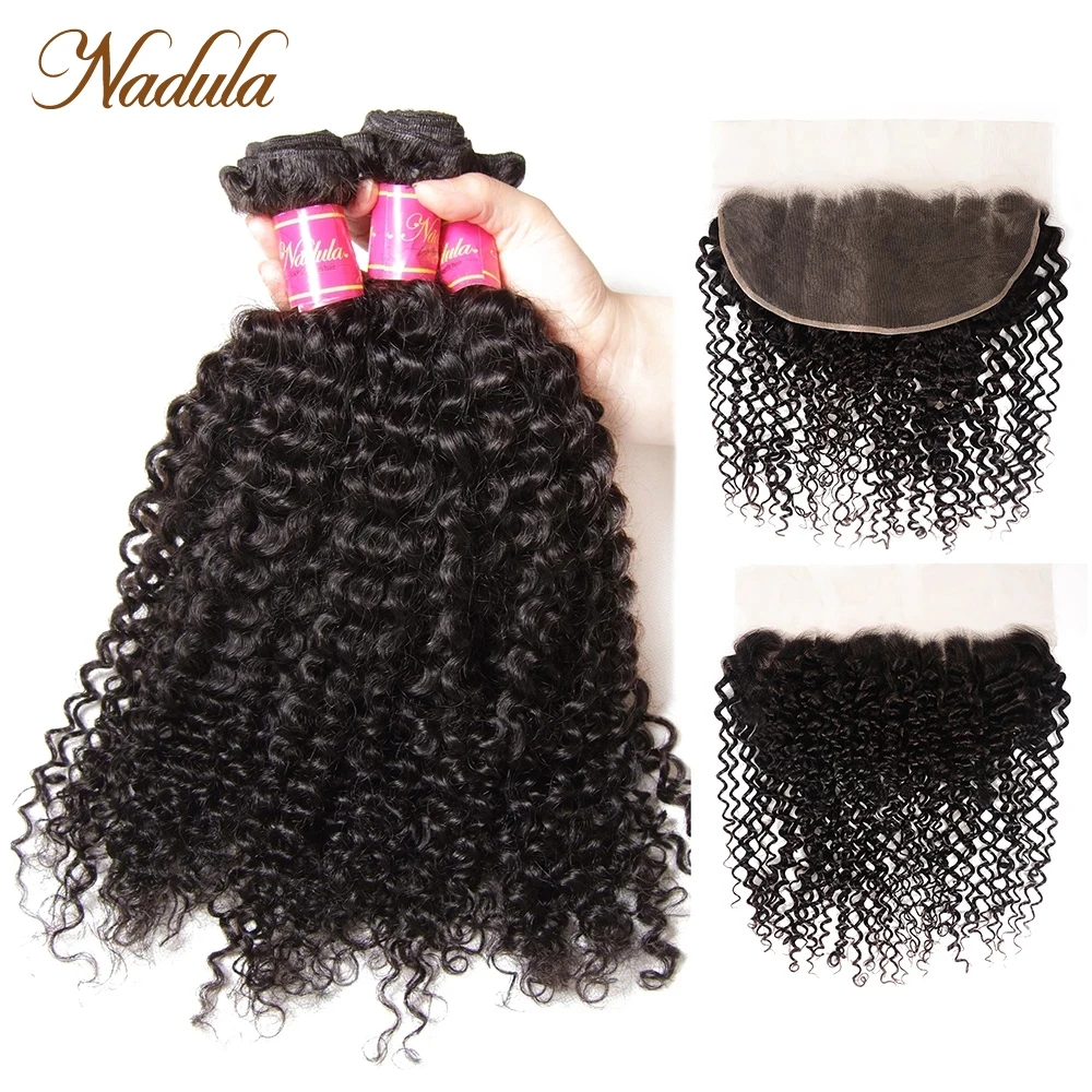 Nadula Hair Brazilian Curly Bundles With Frontal Closure 100% Remy Human Hair Frontal 13*4 Ear to Ear Lace Frontal With Bundles