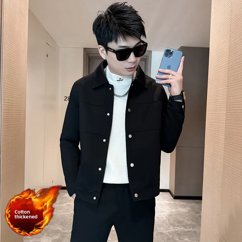 

Men's Winter Thiened Cotton Jaet Slim Fit ort Sle Warmth Youth Faion Polyester Fiber Inner Windproof Zipper