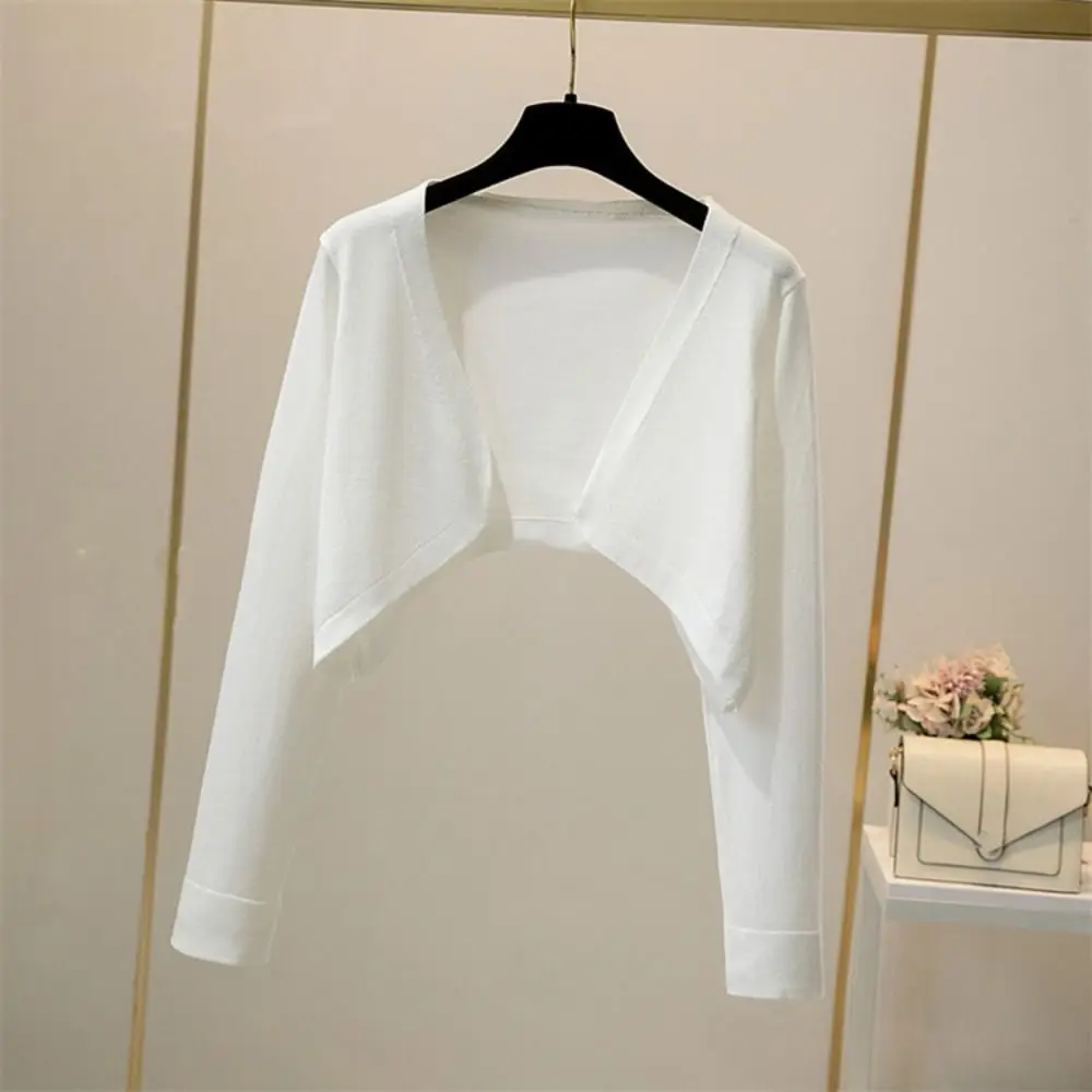 Summer Women Thin Sunscreen Cardigan Simple Short Coat Casual Basic Slim Korean Long Sleeve Top Sunscreen Clothing
