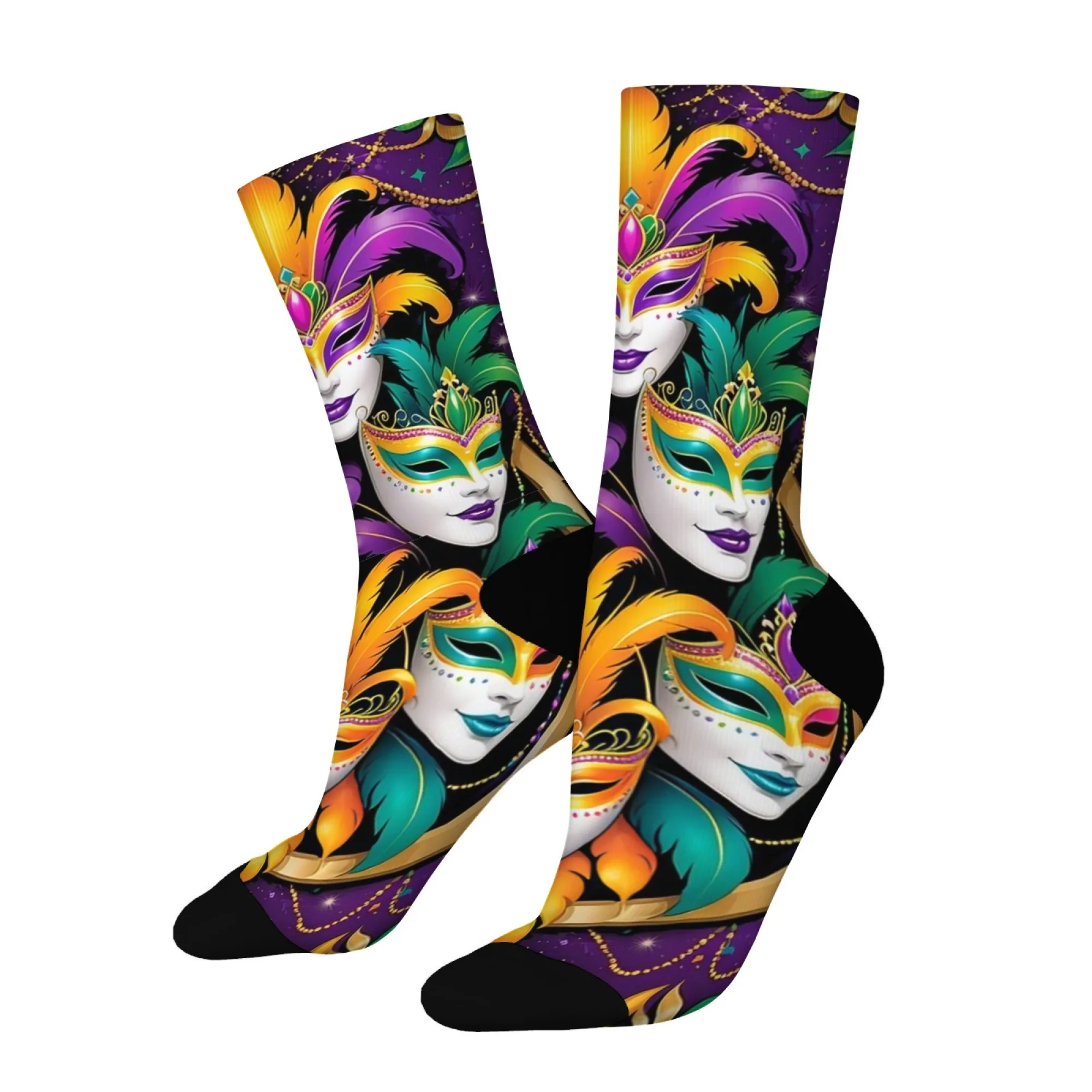 

Carnival Party Socks Venetian Mask Confetti Print Colorful Festive Crew Socks Celebration Accessories Socks
