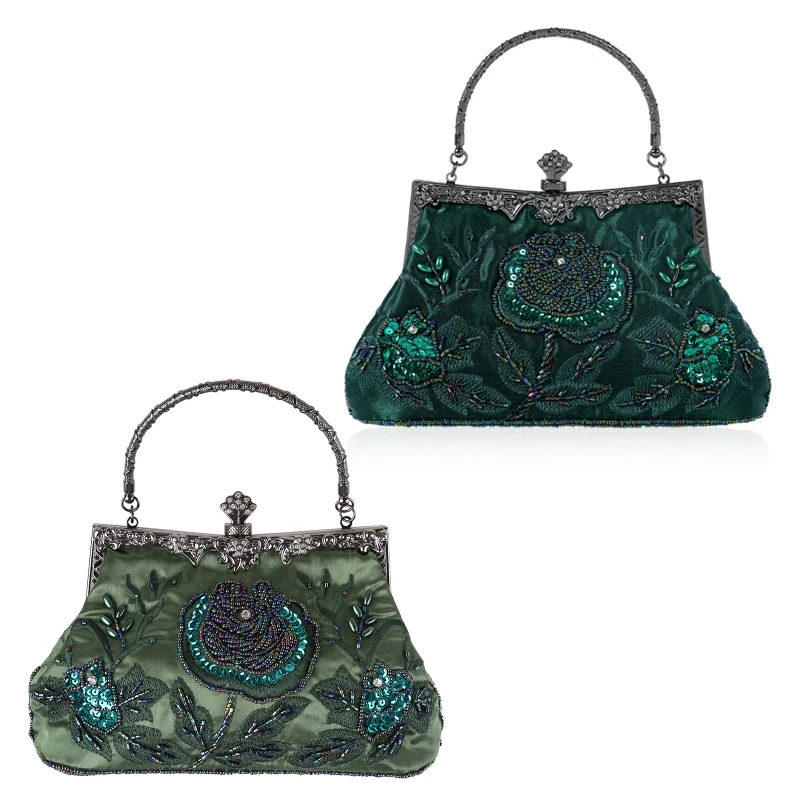 

Винтажный стиль, расшитый бисером, цветочный вечерний клатч, сумка для свадьбы, выпускного вечера, сумочка 066F