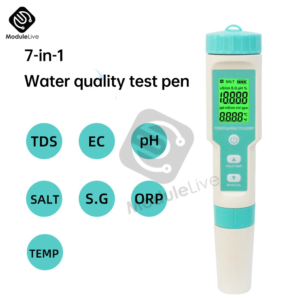 Drinking Water Aquariums Digital Water Quality Tester Pen Tds meter 7 in 1 TDS/EC/ORP/Salinity /S.G/Temperature pH Meter