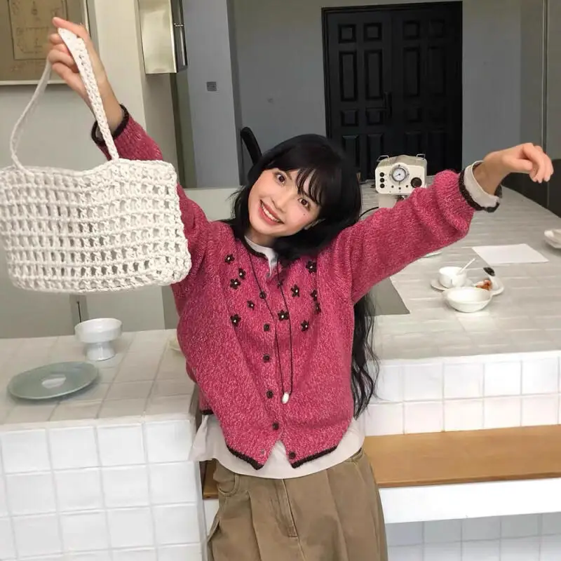 Mädchen Strickjacke Pullover Pullover frauen Herbst Winter Koreanischen Stil Strickwaren Verdicken Stickerei Lose Oberbekleidung Mantel Top