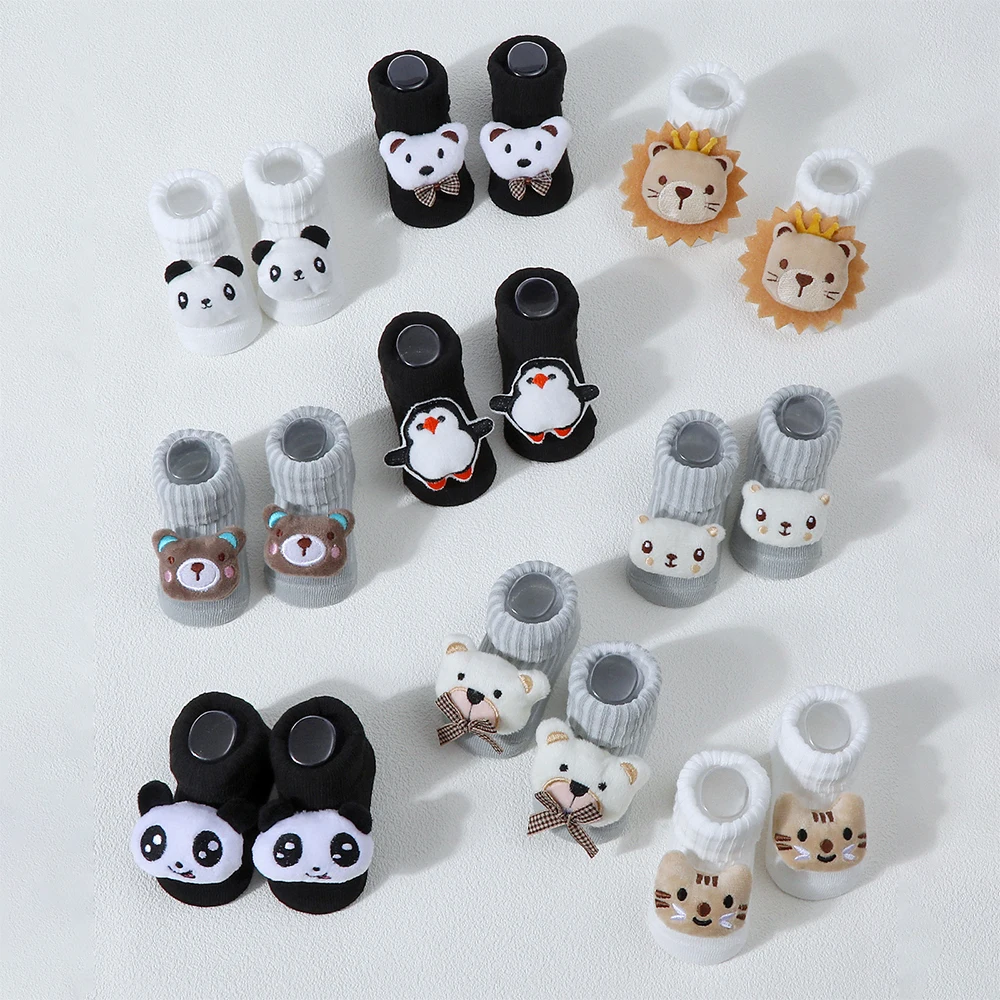 

2pairs Random Color Cute Knit Baby Socks, Soft Comfortable Breathable Cotton Socks For Newborn Infant Boys Girls Cartoon Socks