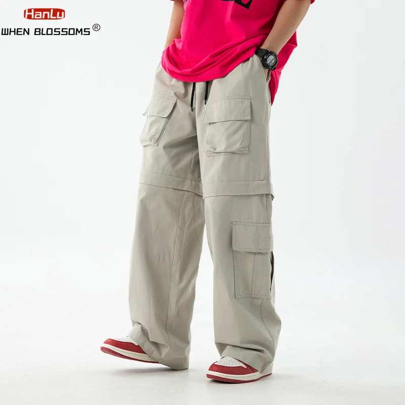 Pantalones Cargo de algodón puro para hombre, pantalón informal de gran tamaño con múltiples bolsillos, ropa de calle japonesa, Hip Hop, novedad de 2024