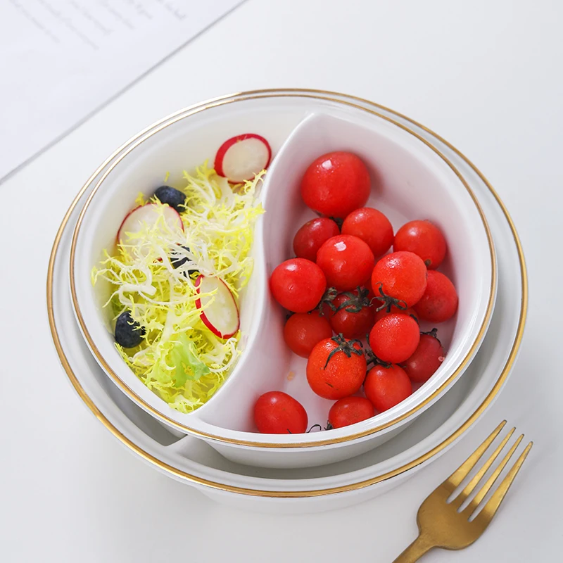 Double Section Cerc Soup Bowl Tai Chi Bowl Creative Cantonese Sle Fruit Salad Bowl with Gold Rim for Home Use