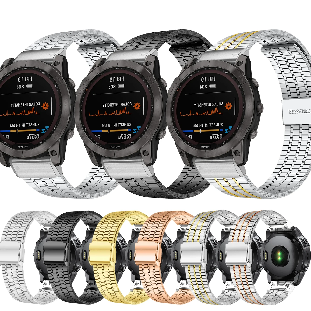 Cinturino in metallo ad montaggio rapido da 26mm 22mm per Garmin Watch Fenix 6 7 Pro 5 Plus 5s 6s 7s 3HR 945 Nessun cinturino con estremità curva in acciaio inossidabile