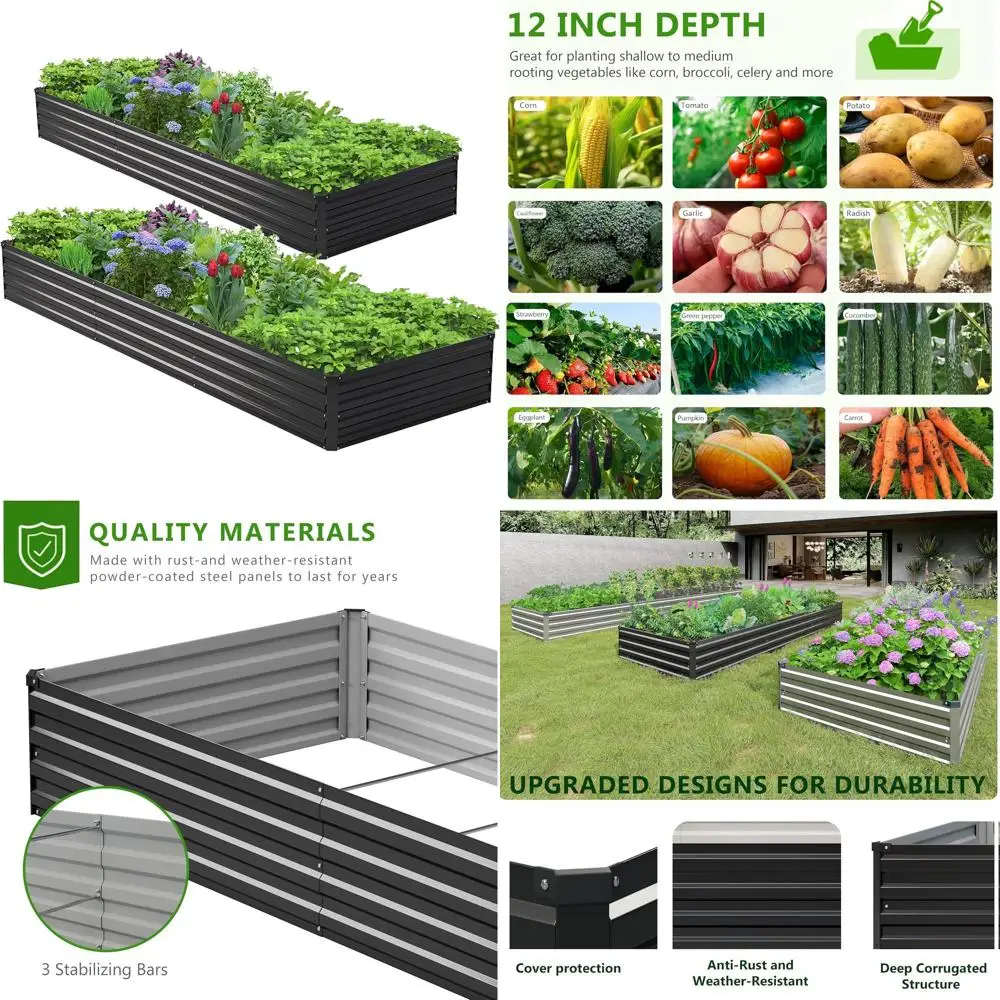 

Металлическая оцинкованная грядка-клумба 12x3x1 фут (3,6x0,9x0,3 м) для овощей, цветов и трав – прочная, устойчивая к ржавчине, для садоводства на террасе