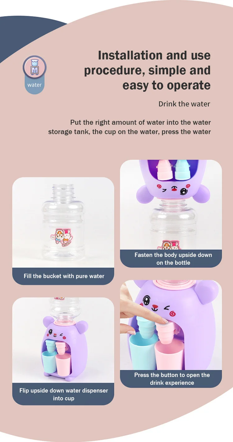 Mini Simulation Water Dispenser para crianças, Brinquedo com frio e quente bonito, Suco e fonte de leite, Cozinha House Play Brinquedos para crianças