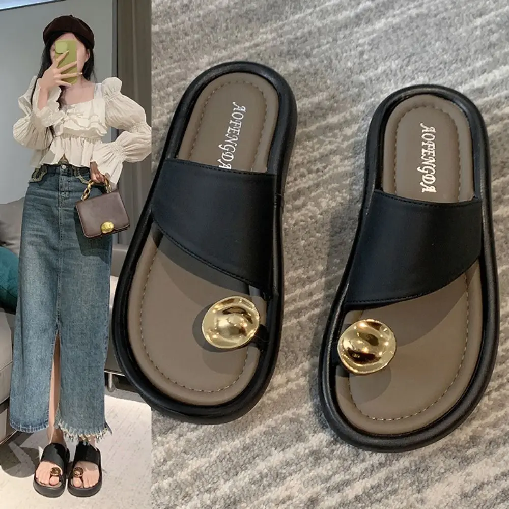หนา soled Toed รองเท้าแตะผู้หญิง PVC PU หนังสไลด์รองเท้าแตะ Beachwear รองเท้าลื่นแหวน Flip-Flops กลางแจ้งในร่ม