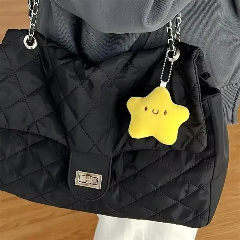 Cute Stars Plush Toy Keychain Girls Fluffy Soft Cute Backpack Bag Pendant Practical Mini Yellow Keychain Charms Keychains Gifts