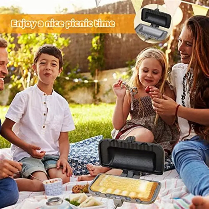 2-teilige Doppelseitige Sandwich-Backform, Sandwich-Maker Flip-Grillpfanne für Frühstückspfannkuchen, Abnehmbarer Griff