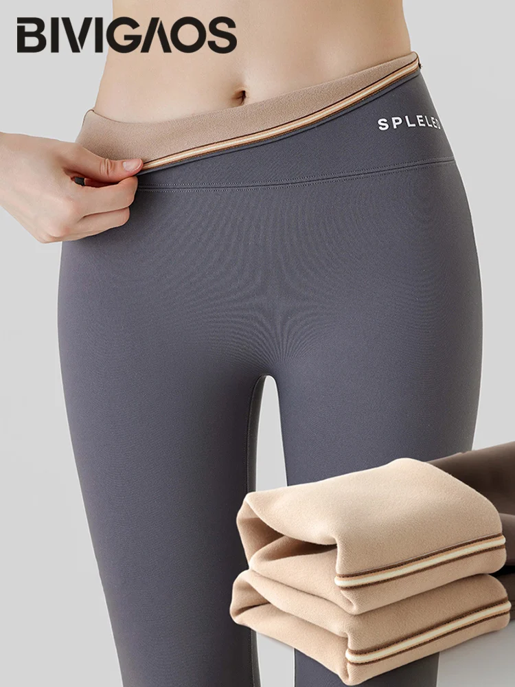 BIVIGAOS jesień nowy królik aksamitne legginsy Shark damskie wysokiej talii cienki polar ciepłe legginsy zimowe bezszwowe sportowe legginsy na co dzień