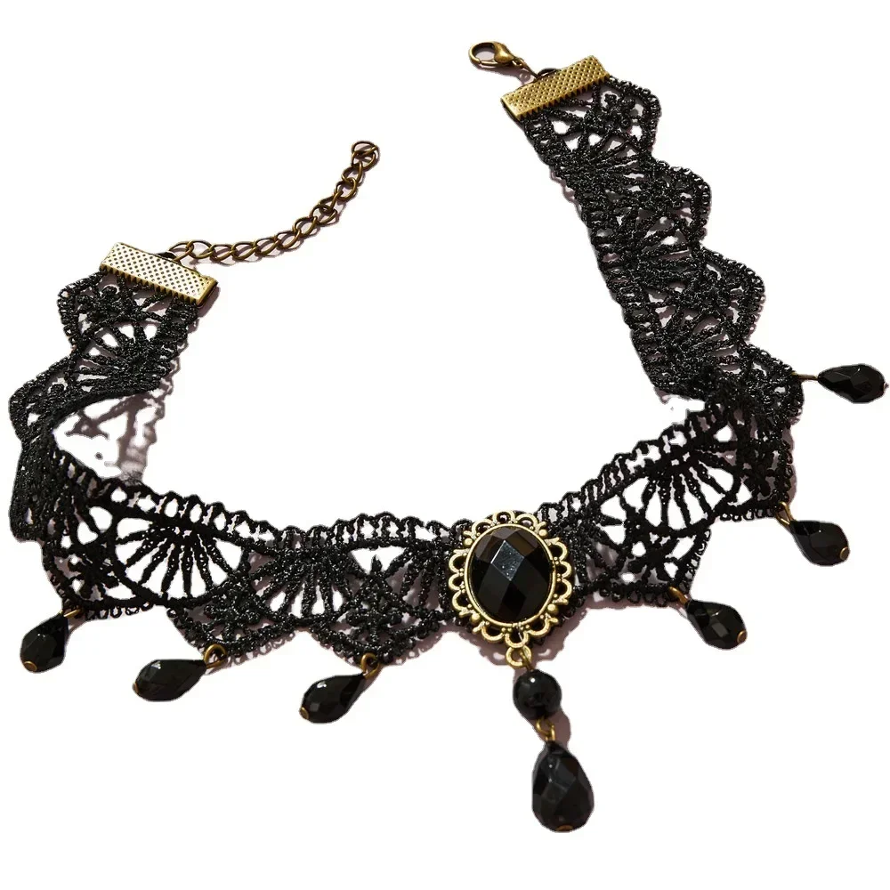 DELYSIA KING  Vintage black necklack  gothic personality crystal Lace Necklace clavicle chain