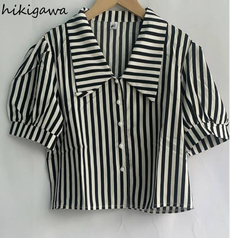 Fashion Striped Blusas Women Shirts Vintage Puff Sleeve Blouses Woman Casual Clothes Korean Tunic Tops 2023 Blusas Mujer De Moda