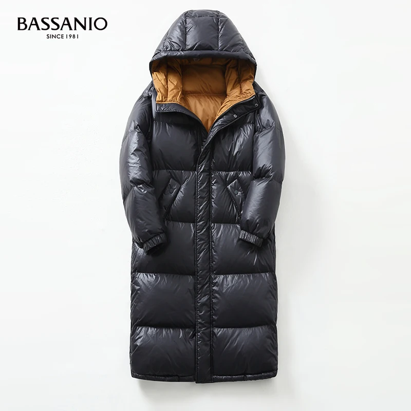 Men Long White Goose Down Coat Winter Warm Hooded  Outwear