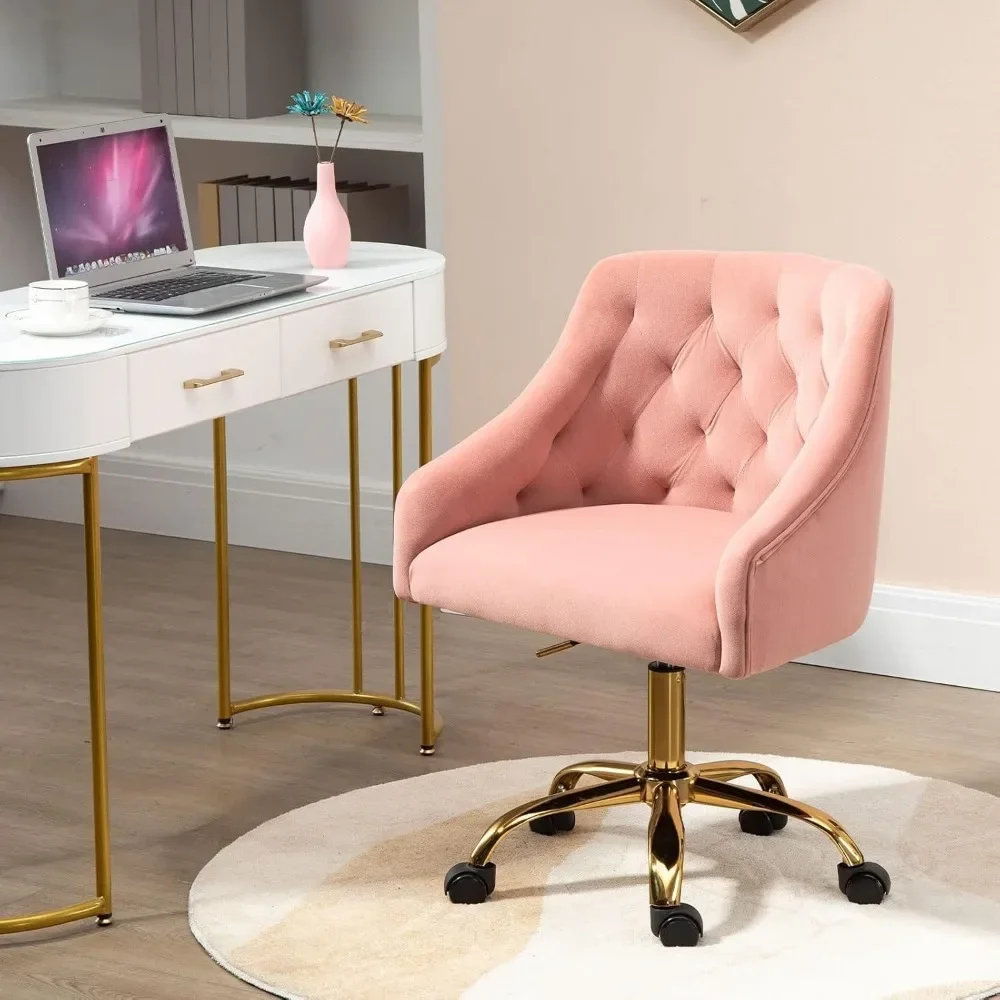 for Velvet Fabric Pink Desk Chair for Home Office, Modern Adjustable Swivel Task Chair, Bedroom Vanity Chair for Girls Women