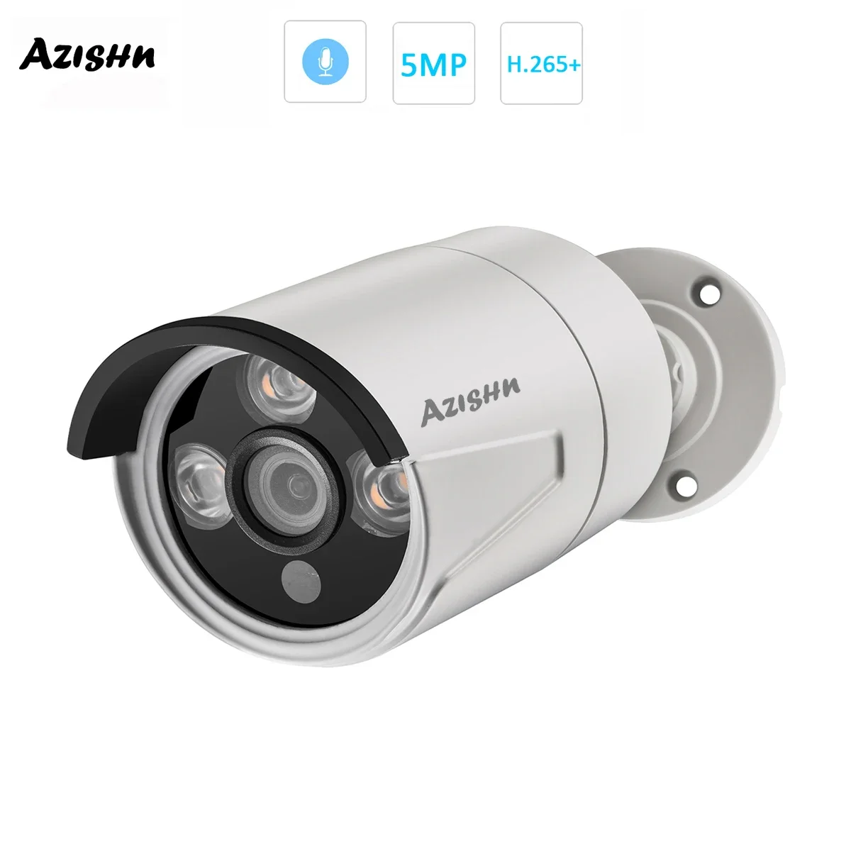 AZISHN AZ-IP603-BW Bullet IP Camera 5MP 2880x1616P Infrared Security Audio Outdoor Metal Security Surveillance POE/DC 2MP/3MP