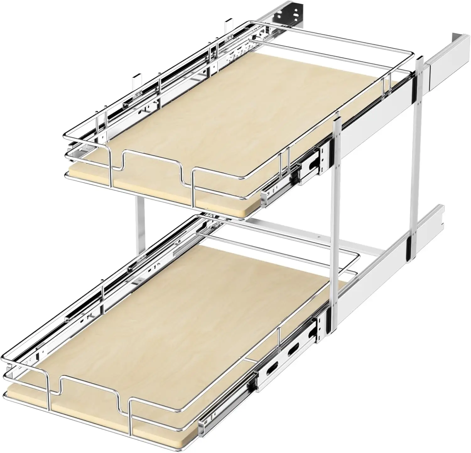 

2 Tier Individual Pull Out Cabinet Organizer 10½"W x 21½"D, Slide Out Wood Shelves Organizers, Pull Out Drawers Organization