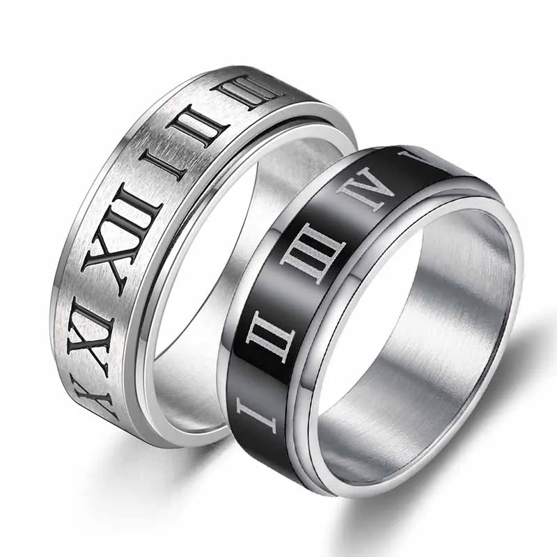 6/8MM Fashionable Punk Gothic Retro Roman Numerals Free Rotation Ring For Men And Women Compression Anxiety Jewelry Gift