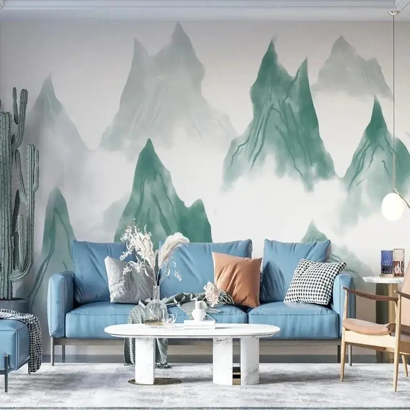 Custom 3D Photo Blue Landscape New Chinese Ink Wash Landscape Wallpaper And Mural Painting Papel De Parede Home Décor Tapety Art