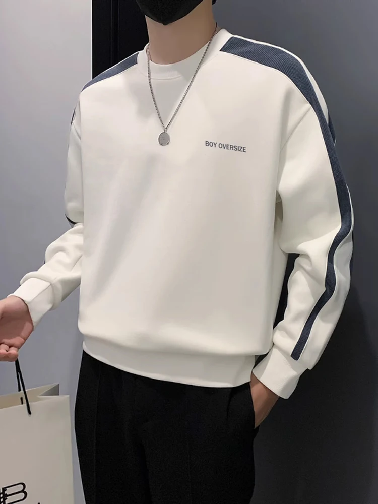 

Trendy round Ne Heavyweight Hoodie Men's Winter Fce Long Sve Base Layer Haome High-End Feel Patchwork Jaet
