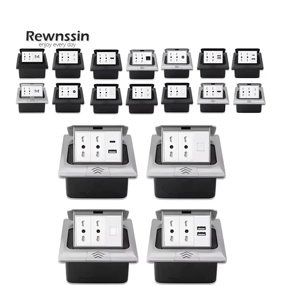 

Italy Chile 16A 250V Household Floor Socket USB Type-C HDMI TV RJ45 Pop-up Floor Socket Ground Embedded Socket Electrical Plug