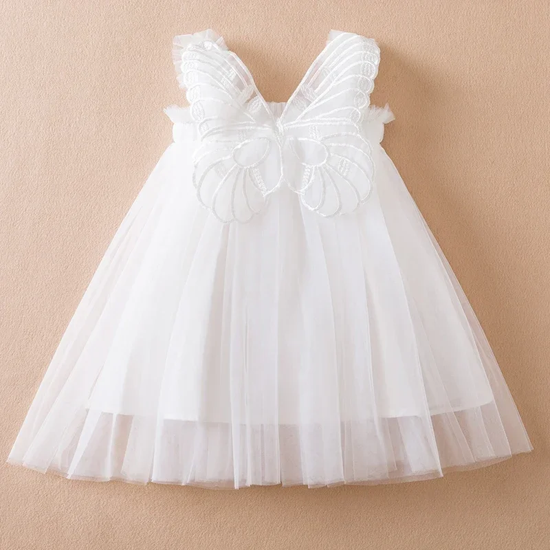 New Baby Girls Butterfly Wings Fairy Princess Dress Lovely Kids Summer Sleeveless Tulle Dress Child Birthday Party Gown Dress