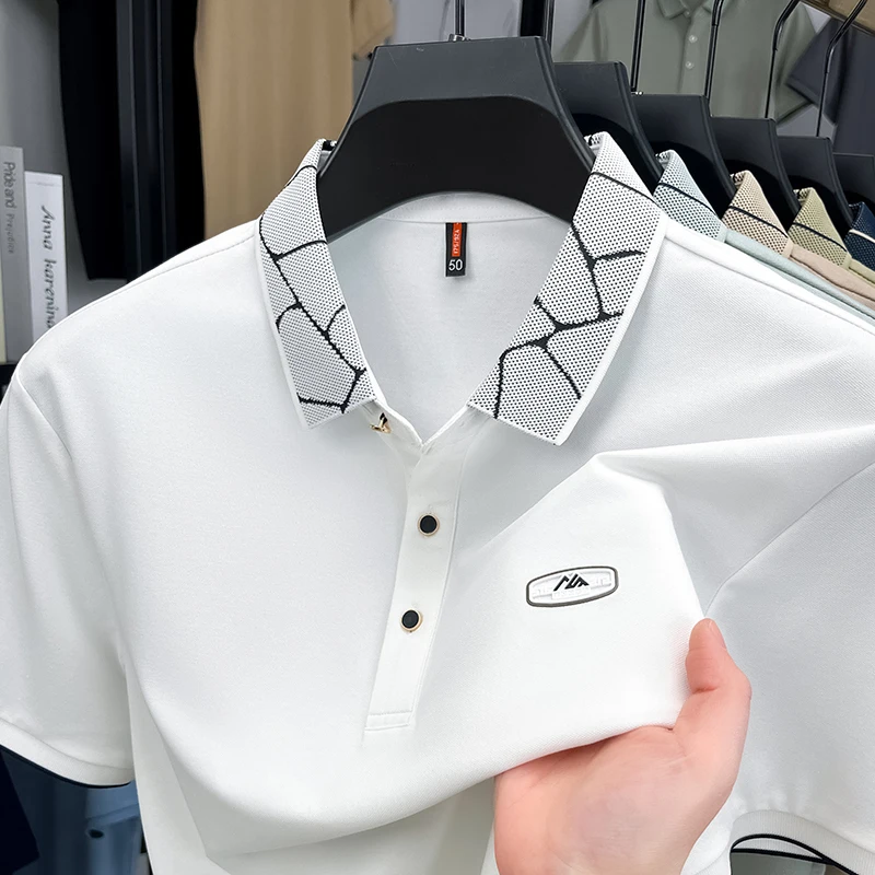 

High End Luxury Men's Polo Shirt Feature Lspel T-Shirt Summer New Solid Color Print Short Sleeve Fashion Business Smart Menswear