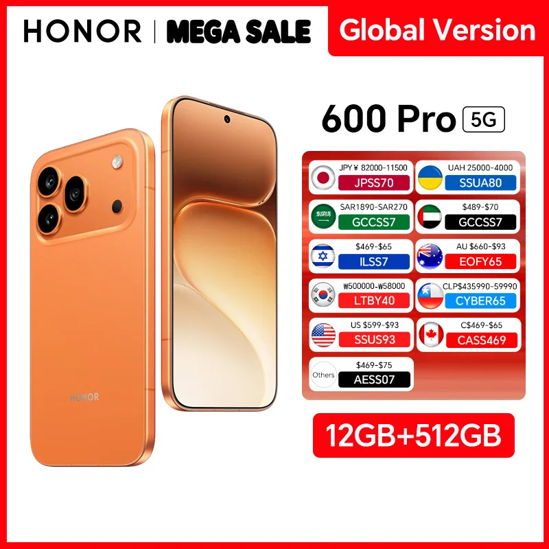 2026 New Global Version HONOR 600 Pro 5G 12GB+512GB 6.57'' 120Hz AMOLED Screen 200MP Main Camera 7000mAh 80W SuperCharge