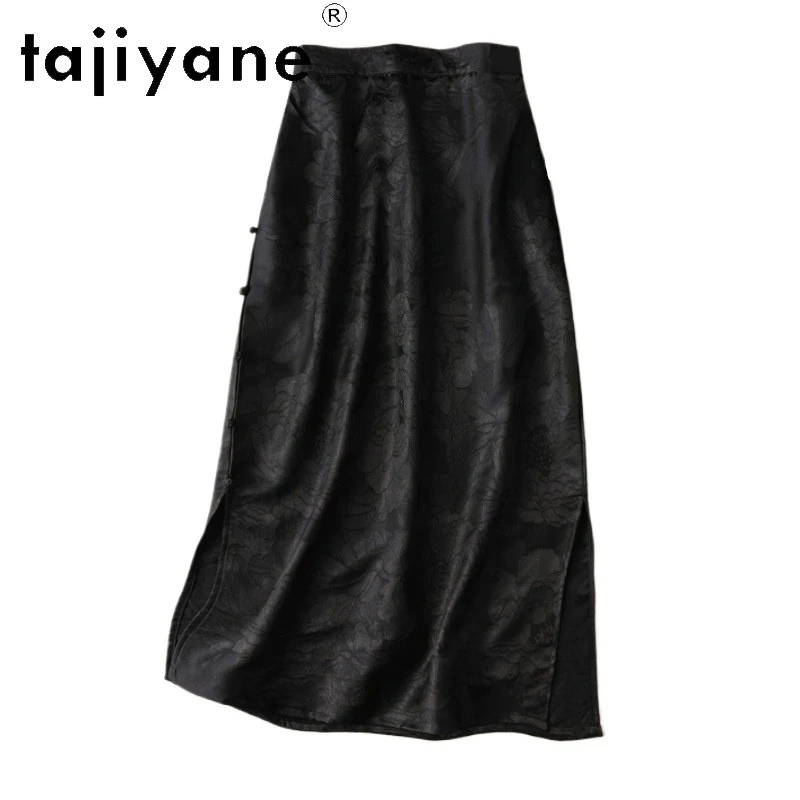 

TAJIYANE 100% шелковая юбка миди из тутового шелкопряда, 45 мм, жаккард Xiangyun Sha, с боковым разрезом, в китайском стиле, летняя коллекция 2026, шорты