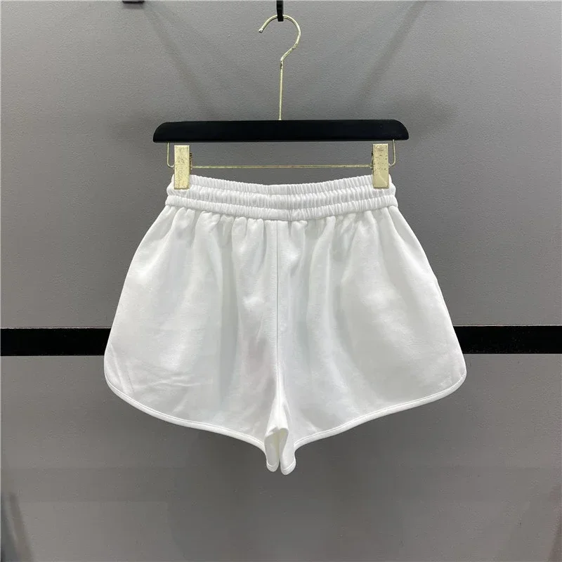 Dames Casual Solid Trekkoord Shorts 2025, Nieuwe bodems Hoge taille Wijde pijpen Broek Zakken Alle Match Pantalones Cortos De Mujer