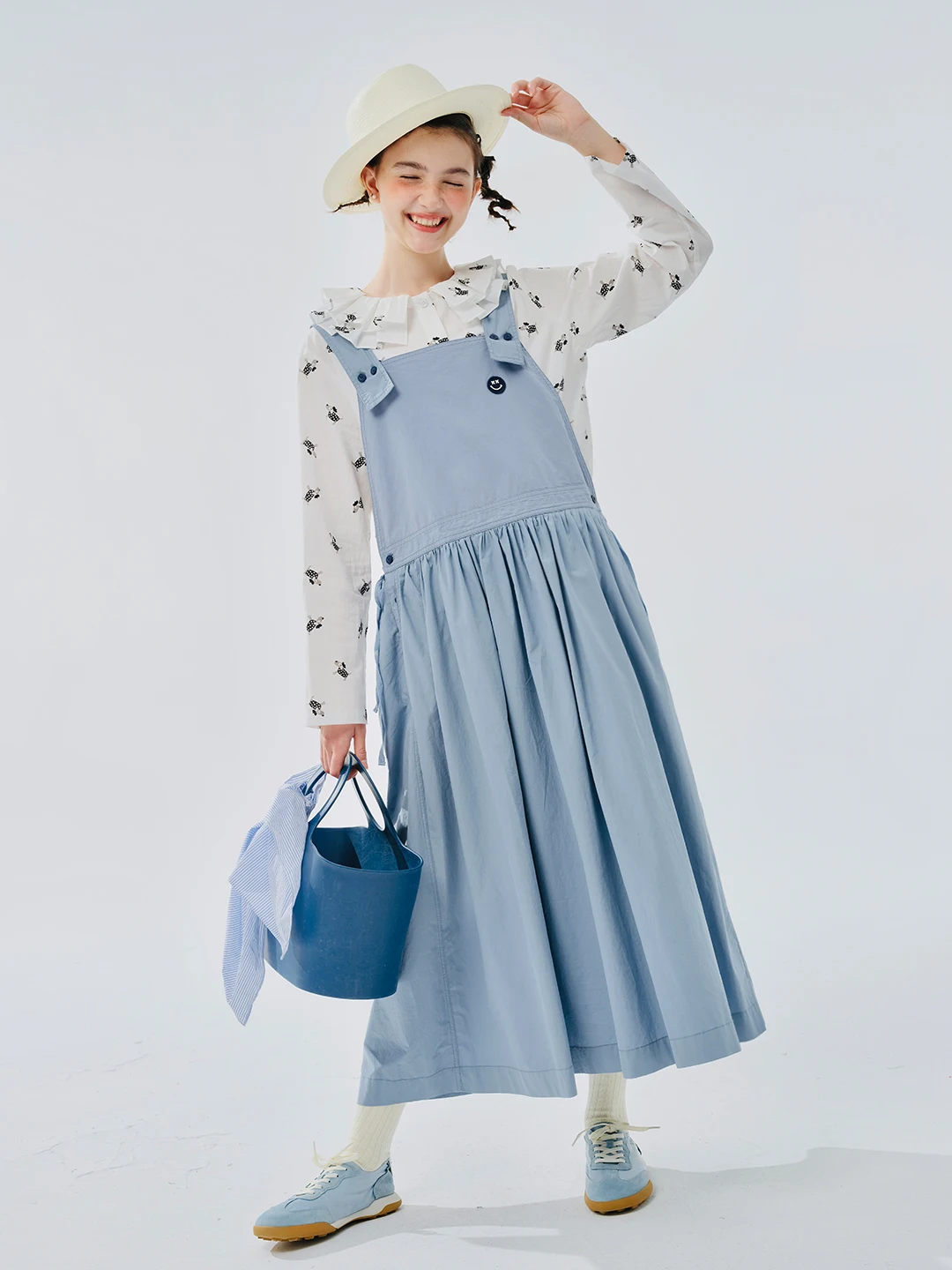 Ima kokoni 2024 Frühling neues Original Design Kleid aus reiner Baumwolle mit Buchstaben riemen 244496