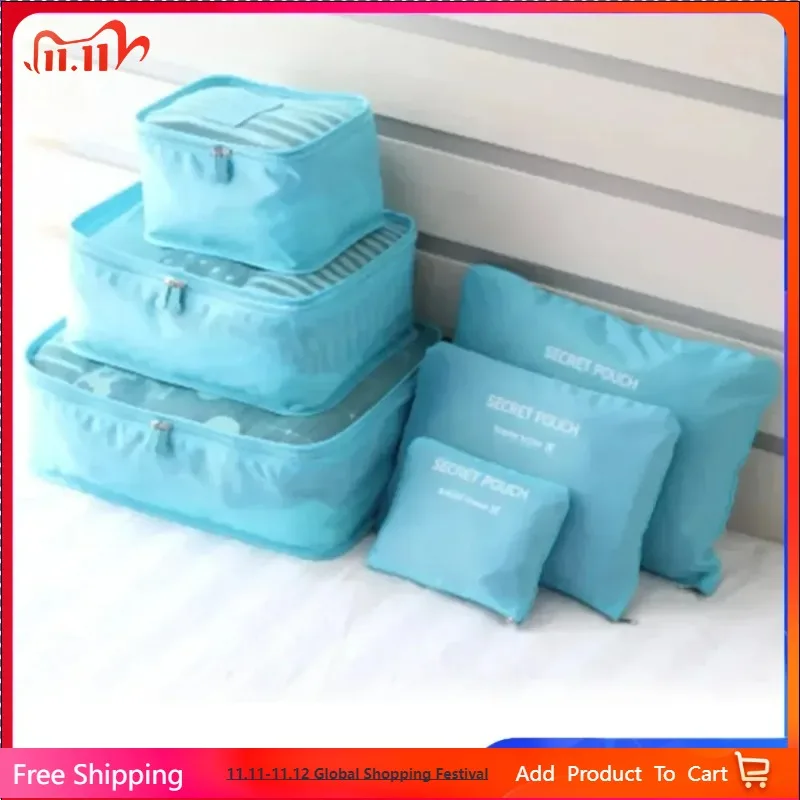 

Водонепроницаемый набор из шести органайзеров для путешествий: сумки для хранения одежды, комплект для сортировки багажа, прочные решения для хранения в ручной клади