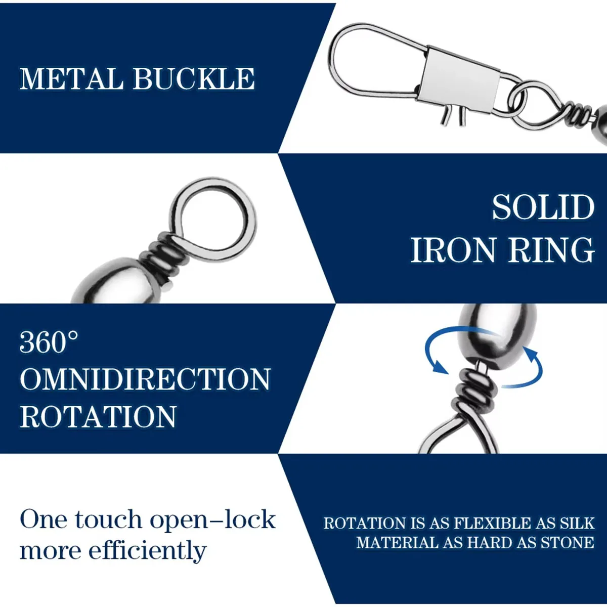10/20/50Pcs Swivels Fishing Connector Pin Bearing Rolling Swivel Snap Fastlock Clips Fishhook Fishing Tackle Accessories