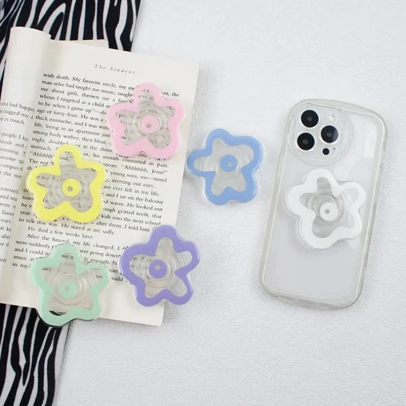 Acrylic Solid Color Transparent Flower Mobile Phone Socket Grip Holder Creative Lazy Desktop Support Back Sticker Cellphone Ring