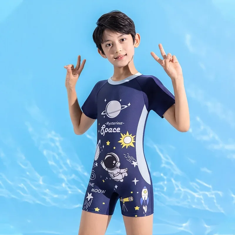 2024 New Summer One-piece Sports Style Swimsuit Children\'s Swimsuit Boys Small Children Big Boys Sunscreen Quick Drying