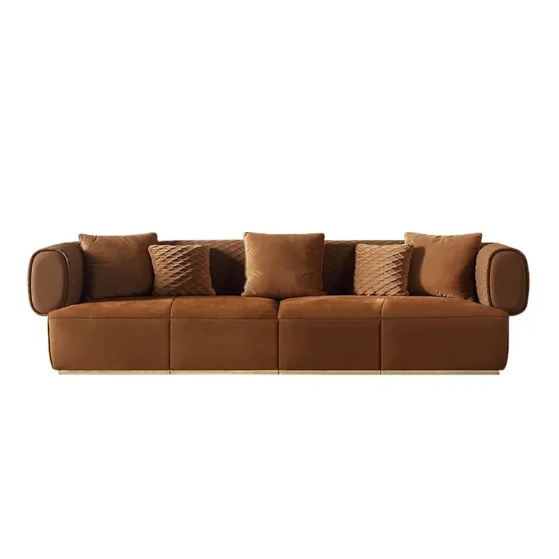 Modern villa large flat-layer woven leather sofa