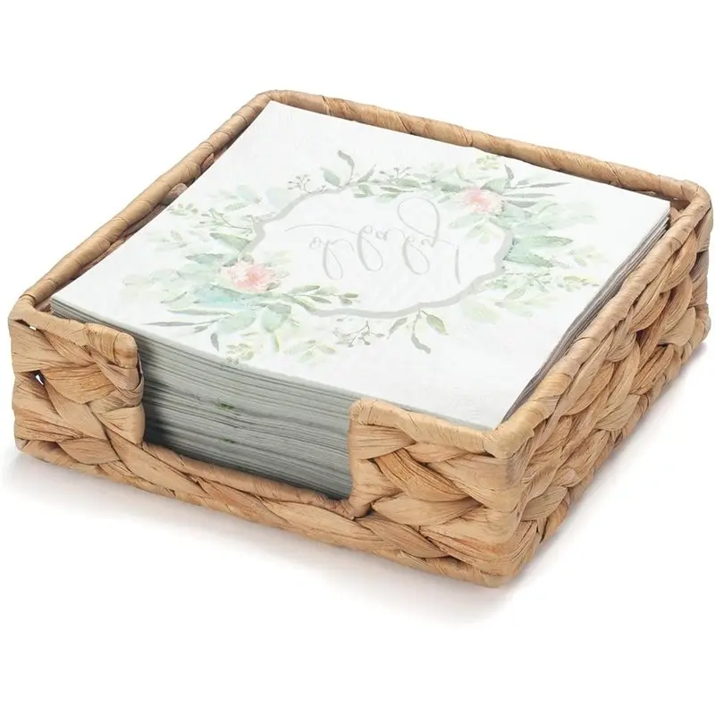 

ABGR-Square Napkin Holder Water Hyacinth Style For Table For Bathroom, Kitchen, Restaurant,7.5" X 7.5" X 2.5" Napkin Towel Holde