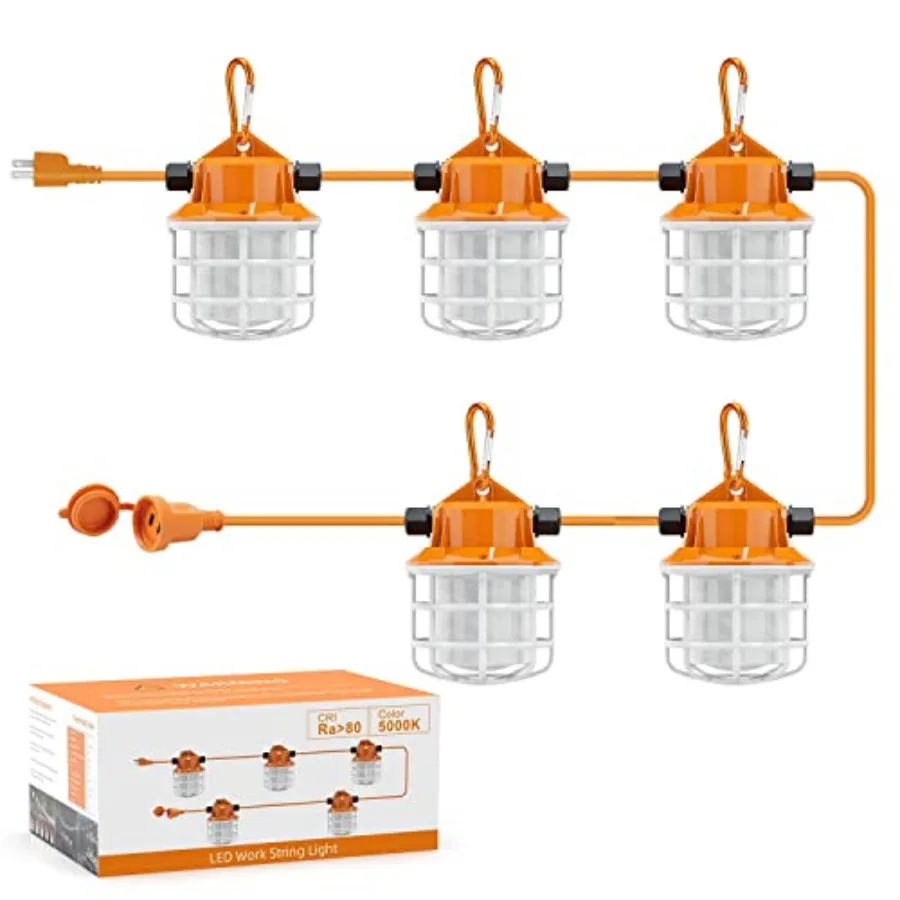 

50Feet Cotruction String Lights LED Industrial Grade Super Bright 5000K IP65 Linkable for Cotruction Sites Temporary Work Renov