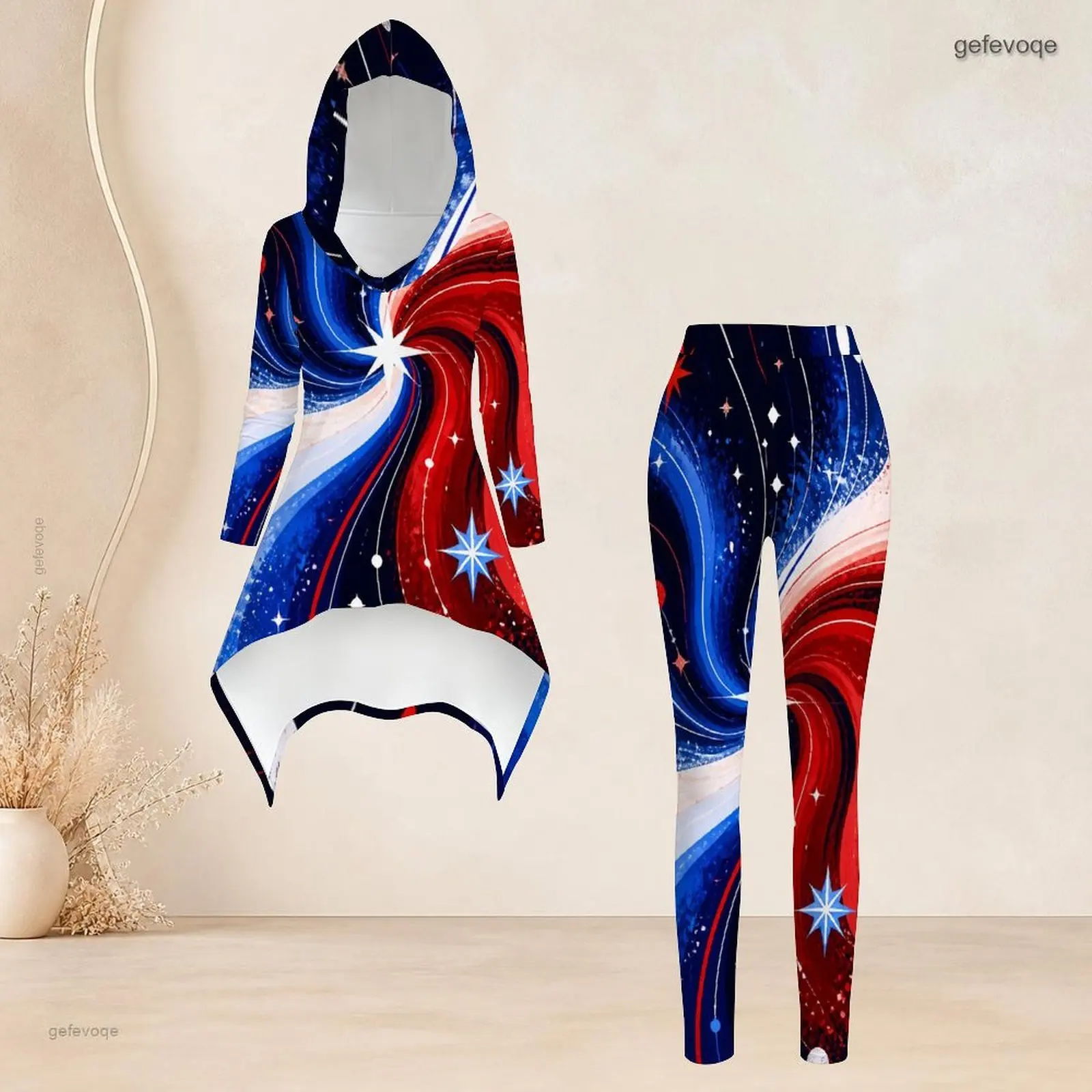 Fashion Women Casual 2 Piece Set Hooded Long Sleeve Hi Lo Asymmetrical Tunic Top Matching High Waist Slim Leggings T Daily Suit - view 3